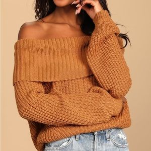 🌿 3/$30 Lulus Carmichael Light Brown Off-the-Shoulder Knit Sweater XS
